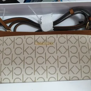 Cartera Calvin Klein Original H5gejop4 Beige Logo Marca Oro Marrón Claro