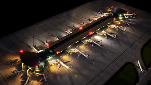 Aeropuerto En Miniatura Gemini Jets, 400 Con Luz Y 7 Mangas Plateado Gris - Imagen 5