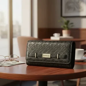 Billetera Guess Original, Jerica Black Negro Logo Marca