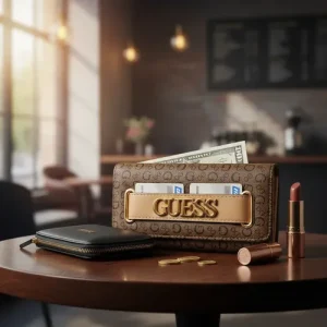 Billetera Guess Original, Creswell Cocoa Marrón Logo Marca