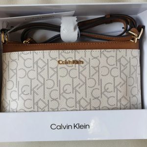Cartera Calvin Klein H4gejop4 Mujer Beige Logo Marca Dorado Marrón