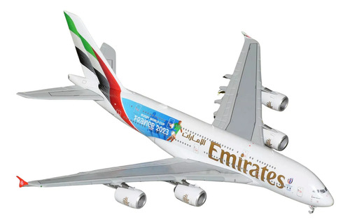 Avión Gemini Jets, Escala 400 Airbus A380-800 Emirates Blanco Dorado Azul