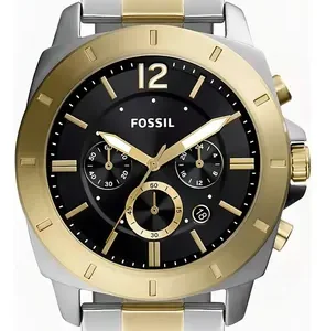 Reloj Para Caballero Fossil Bq2815 Correa Dorado Con Plateado Bisel Dorado Fondo Negro