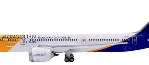 Avión Jc Wings, Escala 400, Boeing 787-9 Mongolian Airlines Blanco Amarillo Azul