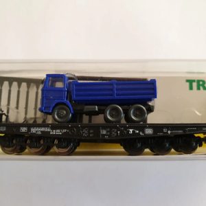 Vagón Carga Trix 15237, Esc N, Cama Baja, Transp Camión Mb