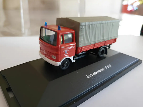 Vehículo Miniatura Schuco, H0, Mb Lp608 Carro Apoyo Bomberos Rojo