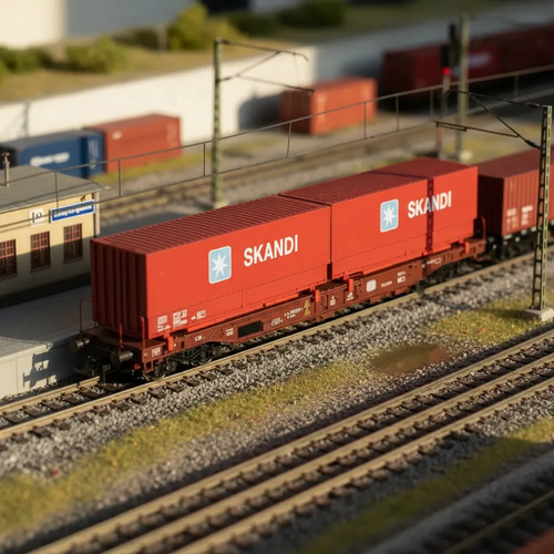 Vagón Carga Roco, Esc H0 47013, Transp Container 20pies X 2 - Imagen 2