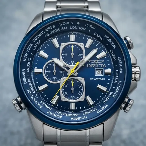 Reloj Invicta Aviator Interceptor 50mm Plateado Azul Oscuro - Imagen 5
