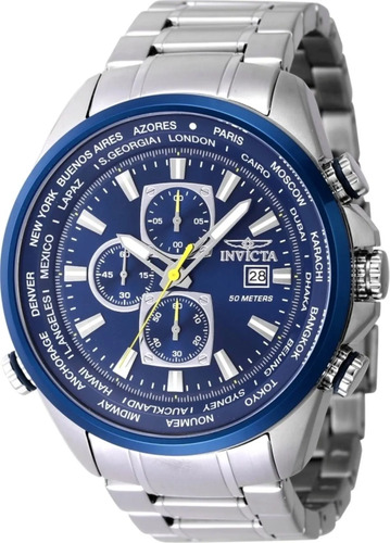 Reloj Invicta Aviator Interceptor 50mm Plateado Azul Oscuro