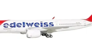 Avión Gemini Jets, Escala 400 Airbus A350-900 Edelweiss Blanco Rojo