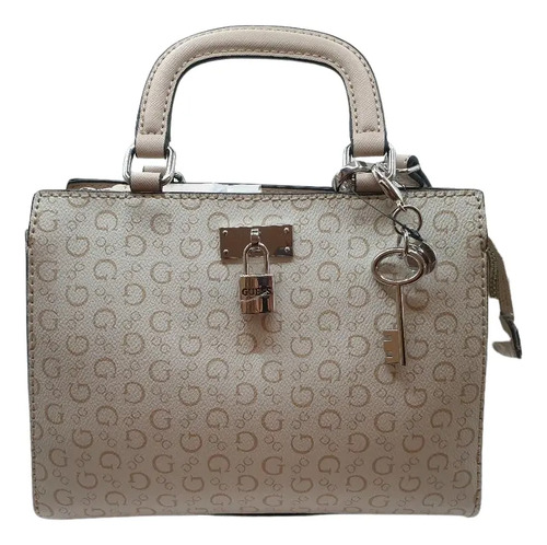 Cartera Guess Original Blanco/beige Logo Marca Níquel Beige Claro