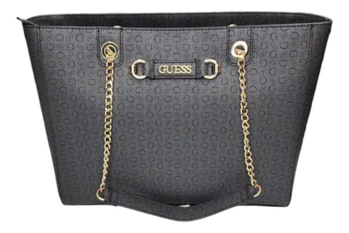 Cartera Guess Original Fiddlewood Coal Negro Carbón Logo Marca Oro Dorado