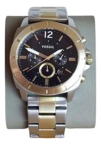 Reloj Para Caballero Fossil Bq2815 Correa Dorado Con Plateado Bisel Dorado Fondo Negro - Imagen 4
